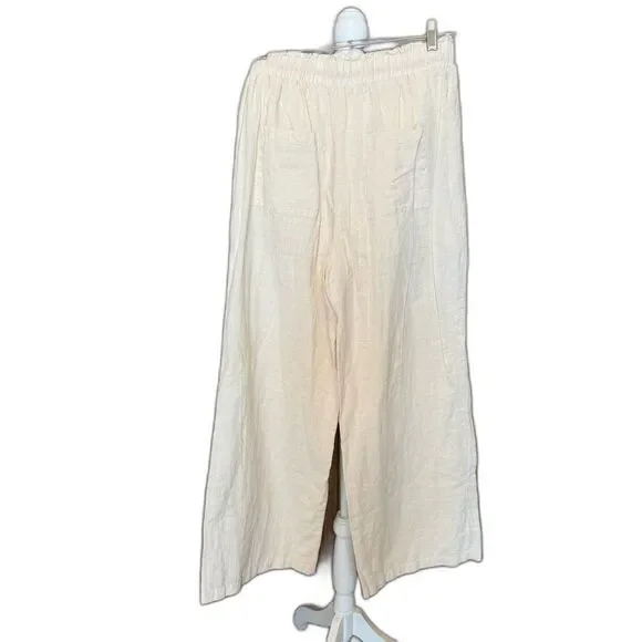 NWOT Grey Lab Ivory Linen Wide Leg Pants Size Small Paper Bag Waist - Picture 3 of 6